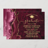 Modern Golden Burgundy Marble Graduation Party Invitation (Front/Back)