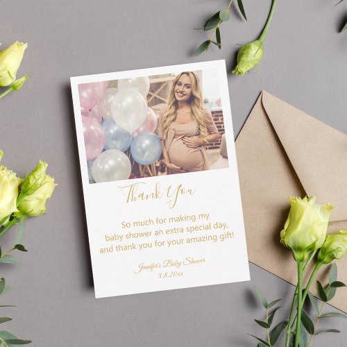 modern golden chic thank you baby shower photo note card
