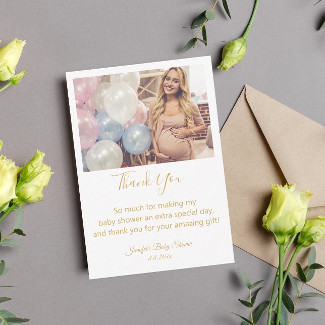 modern golden chic thank you baby shower photo note card (Creator Uploaded)