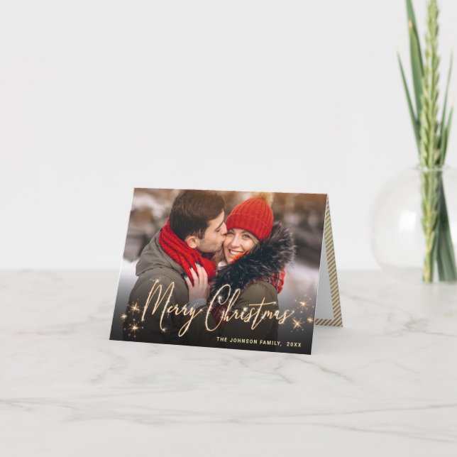 Modern Golden Christmas 2 PHOTO Greeting Holiday Card (Front)