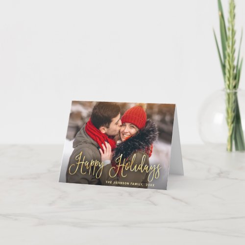 Modern Golden Christmas 2 PHOTO Greeting Holiday Card