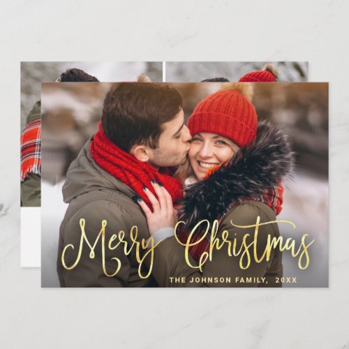 Modern Golden Christmas 3 PHOTO Greeting Holiday Card