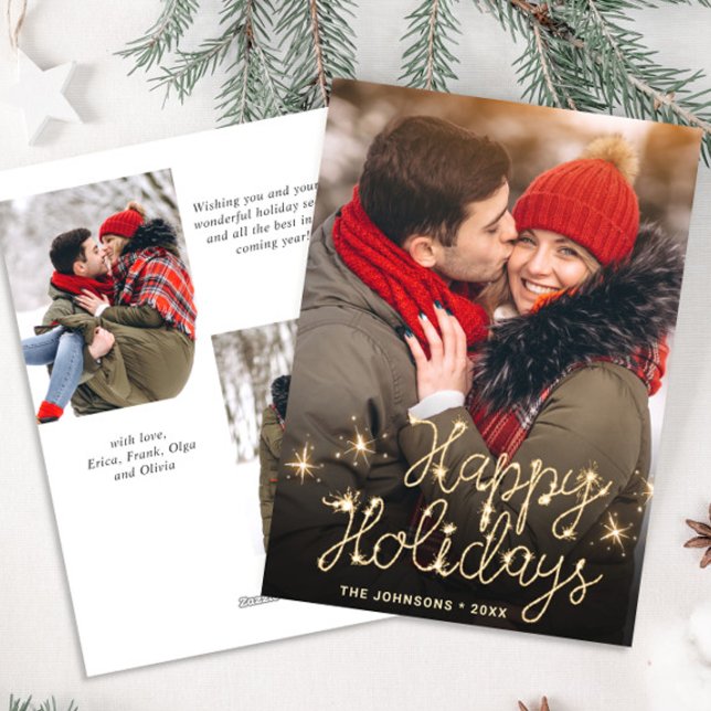 Modern Golden Christmas 3 PHOTO Greeting Holiday Card (Creator Uploaded)