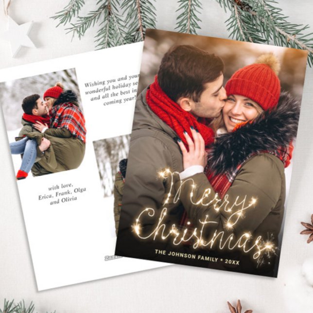 Modern Golden Christmas 3 PHOTO Greeting Holiday Card (Creator Uploaded)