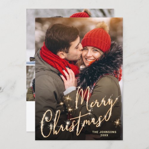 Modern Golden Christmas 4 PHOTO Greeting Holiday C