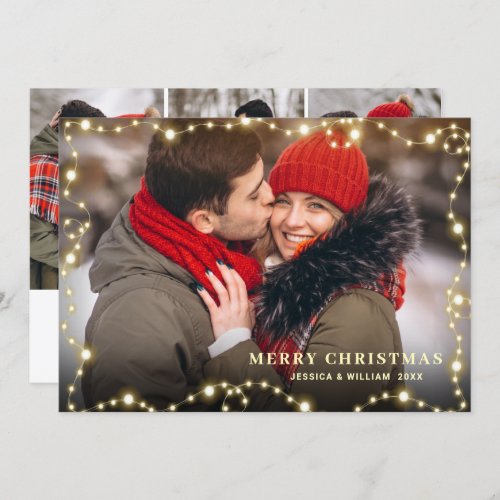 Modern Golden Christmas 4 PHOTO Greeting Holiday Card