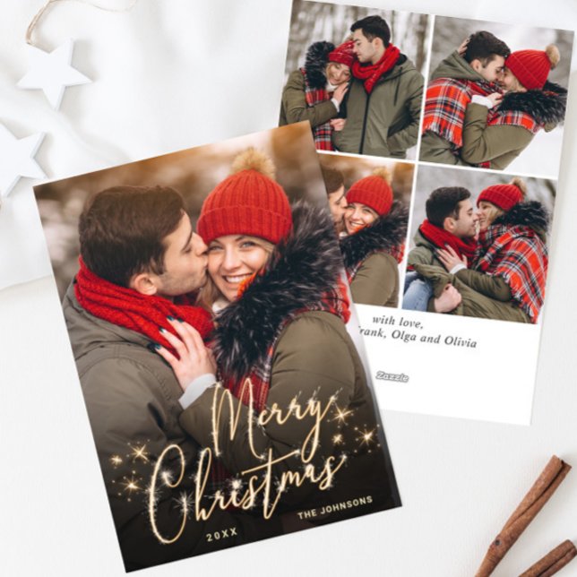 Modern Golden Christmas 5 PHOTO Greeting Holiday Card (Creator Uploaded)