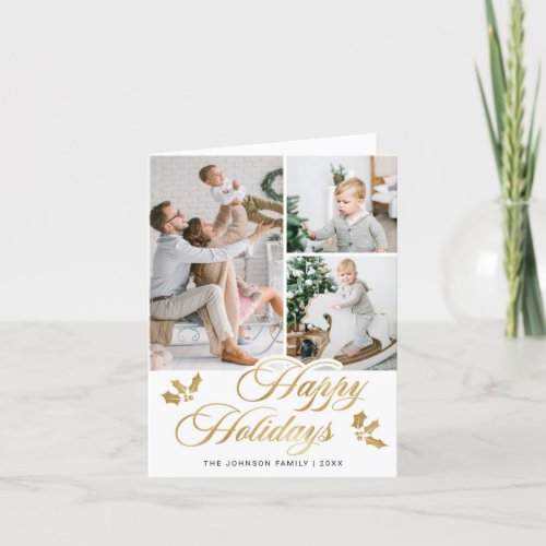 Modern Golden Christmas 5 PHOTO Greeting Holiday Card