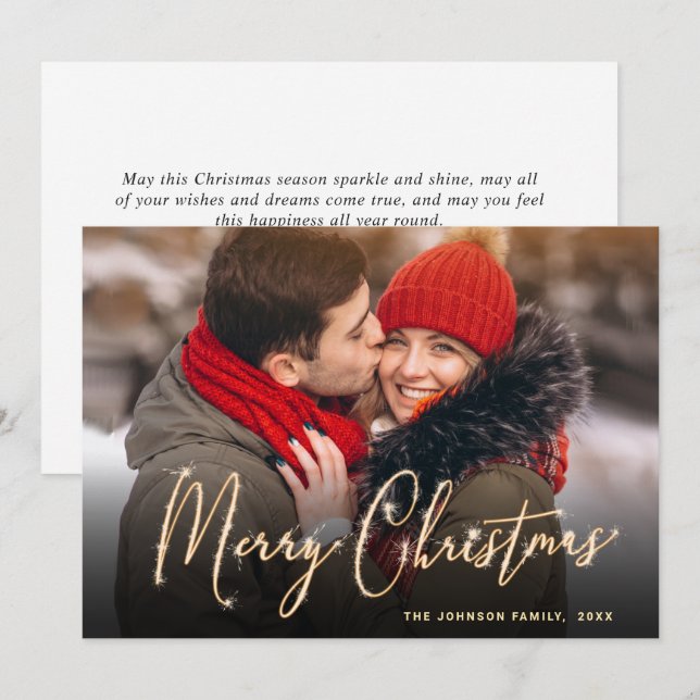 Modern Golden Christmas PHOTO Greeting Holiday Car Card (Front/Back)