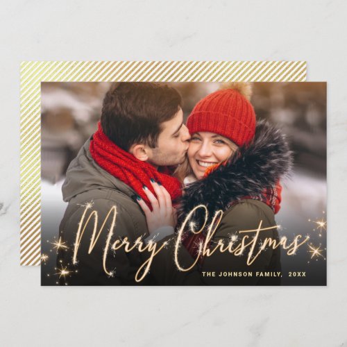 Modern Golden Christmas PHOTO Greeting Holiday Card