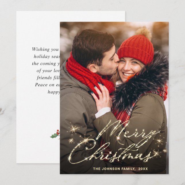Modern Golden Christmas PHOTO Greeting Holiday Card (Front/Back)