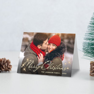 Modern Golden Christmas PHOTO Greeting Holiday Card