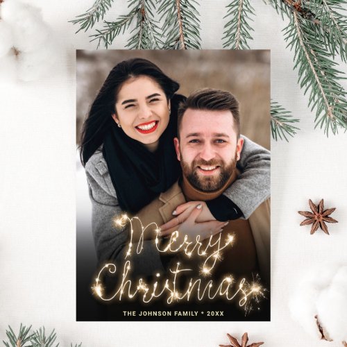 Modern Golden Christmas PHOTO Greeting Holiday Card