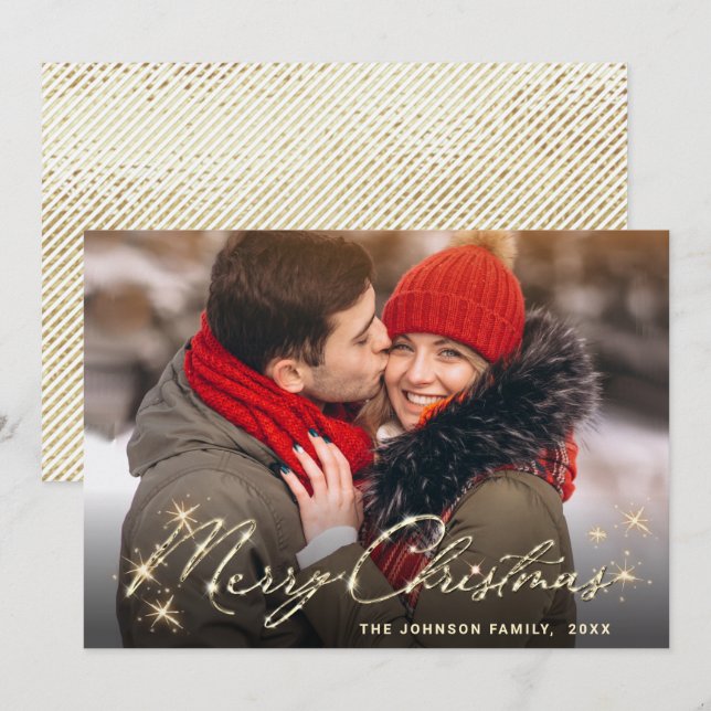 Modern Golden Christmas PHOTO Greeting Holiday Card (Front/Back)