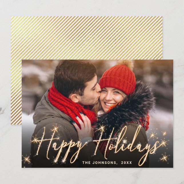 Modern Golden Christmas PHOTO Greeting Holiday Card (Front/Back)