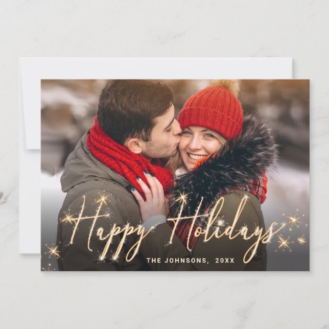 Modern Golden Christmas PHOTO QR code Holiday Card (Front)