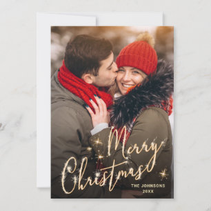 Modern Golden Christmas PHOTO QR code Holiday Card