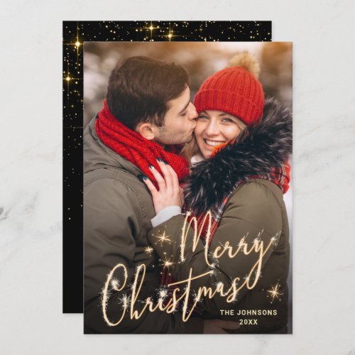 Modern Golden Christmas PHOTO QR code Holiday Card