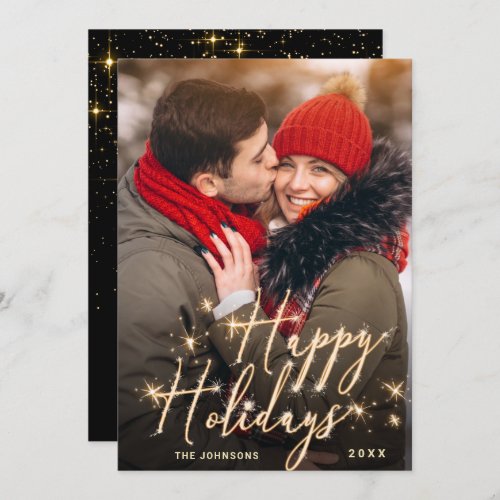 Modern Golden Christmas PHOTO QR code Holiday Card