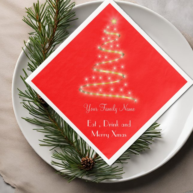Modern Golden Christmas Tree  – Elegant Minimalist Paper Dinner Napkins (Creator Uploaded)
