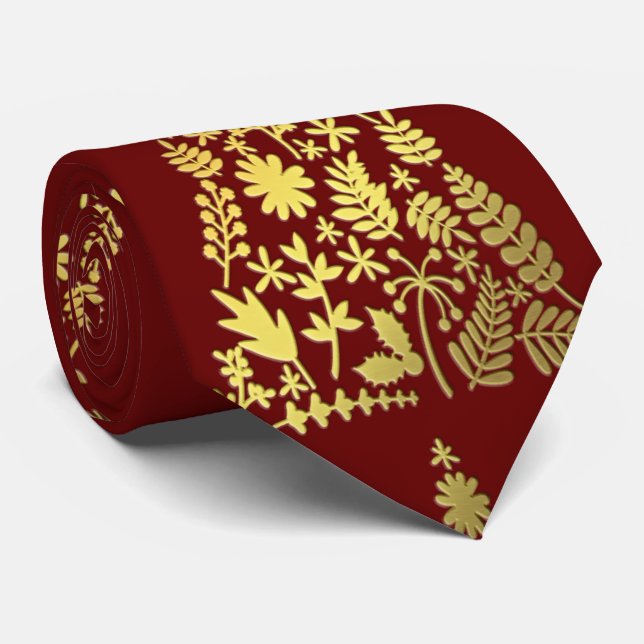 Modern Golden Christmas Tree Red Holidays Neck Tie (Rolled)