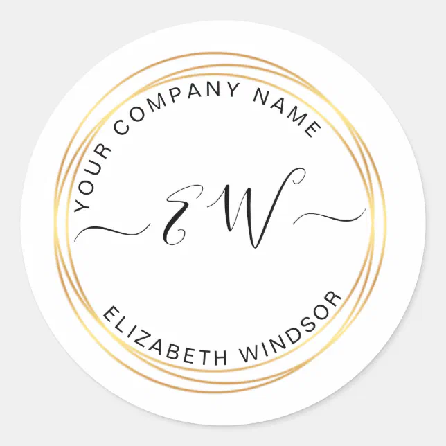 Modern golden circle monogram logo classic round sticker | Zazzle