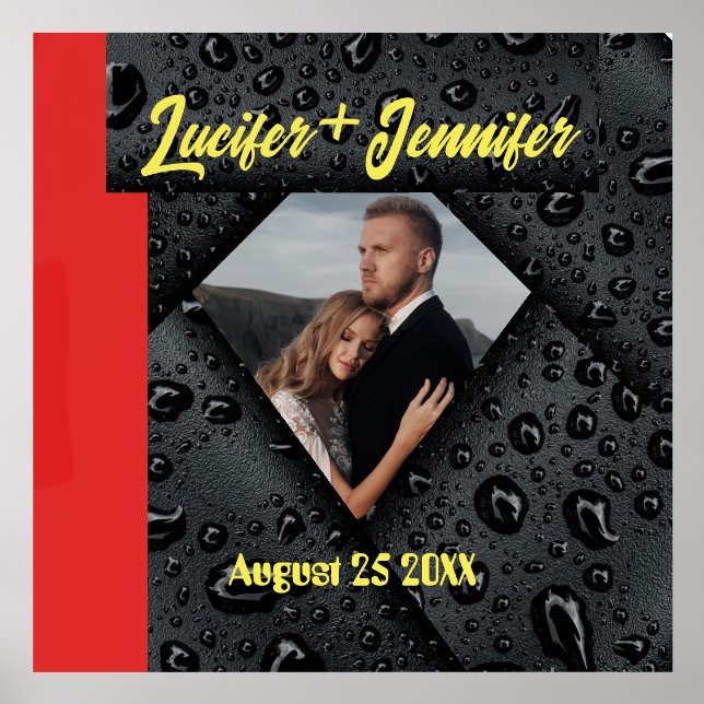 Modern Golden Diamond Custom Wedding Wood Printed Holder (Front)