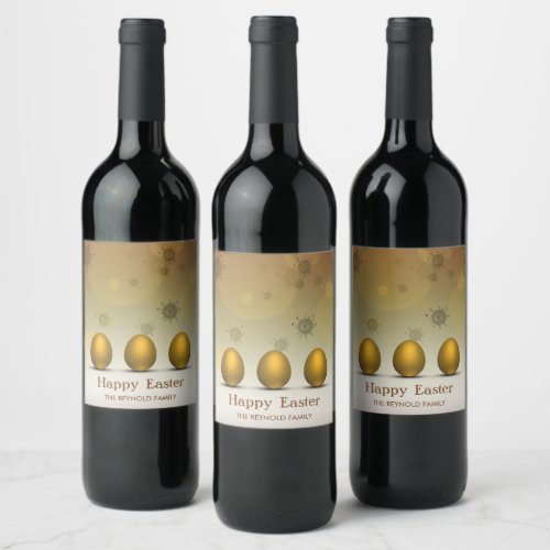 Modern Golden Easter Eggs Abstract Flowers Wine Label
