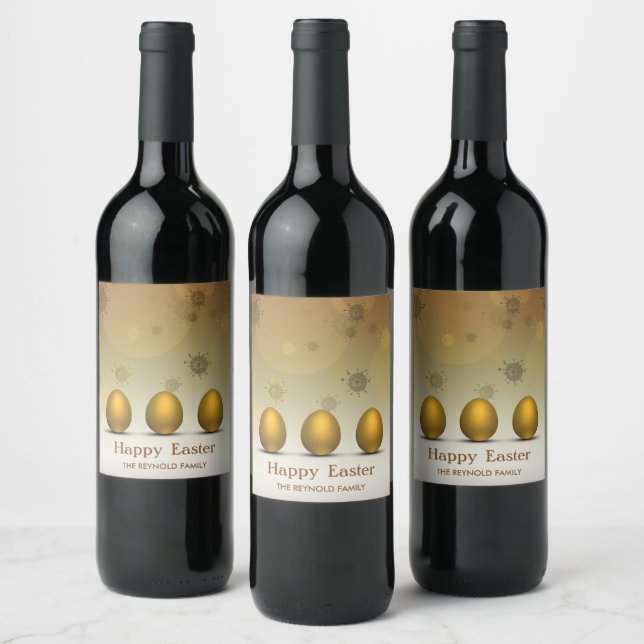 Modern Golden Easter Eggs Abstract Flowers Wine Label (Bottles)