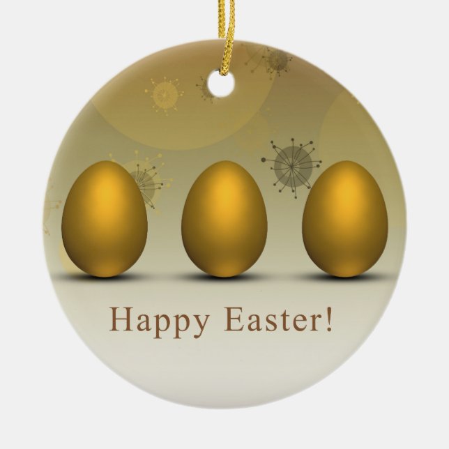 Modern Golden Easter Eggs Ceramic Ornament (Front)