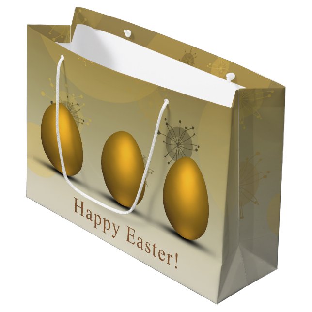 Modern Golden Easter Eggs Large Gift Bag (Front Angled)