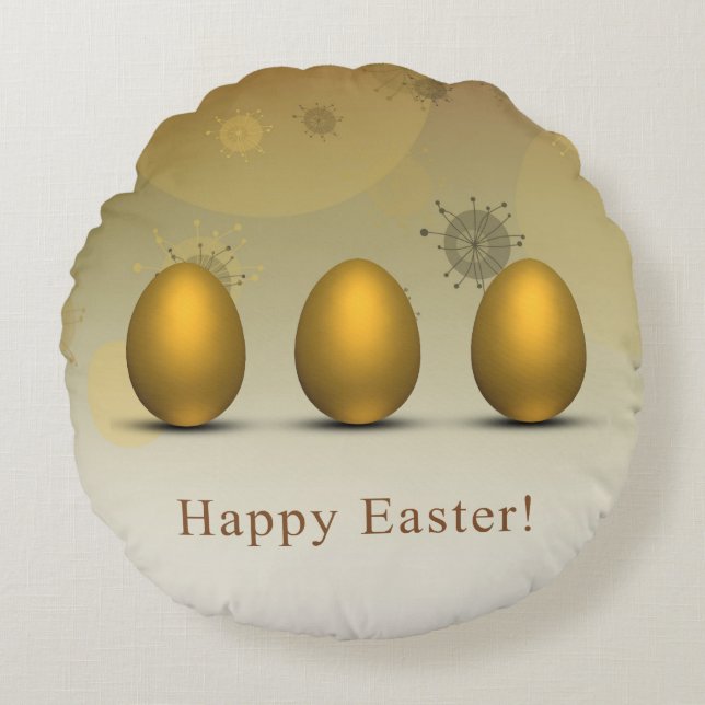 Modern Golden Easter Eggs Round Pillow (Front)