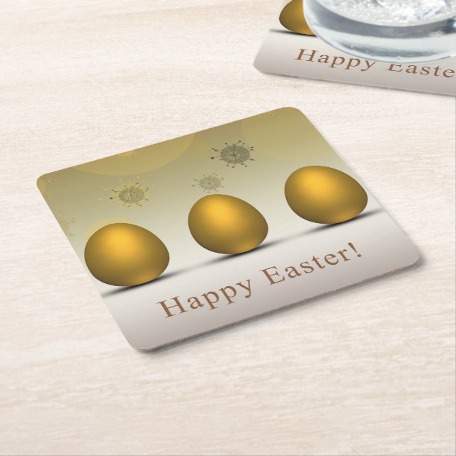 Modern Golden Easter Eggs Square Paper Coaster (Angled)