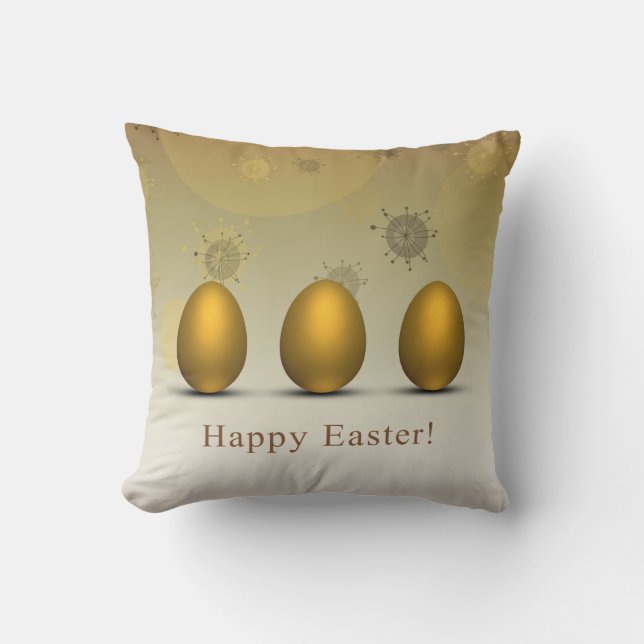 Modern Golden Easter Eggs Throw Pillow (Front)