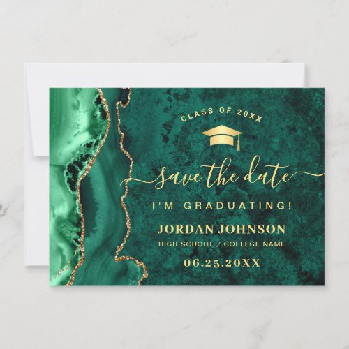 Modern Golden Emerald Marble Graduation QR code Save The Date