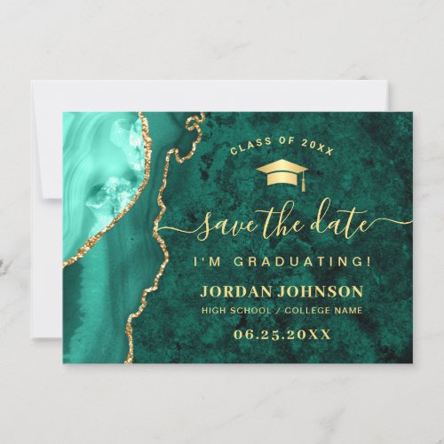 Modern Golden Emerald Marble Graduation QR code Save The Date