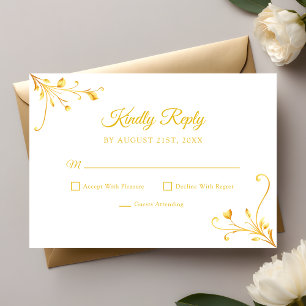 Modern Golden Floral Minimalist Quinceanera RSVP Card