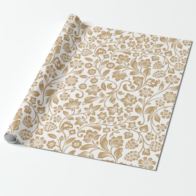 modern golden floral Wrapping Paper (Unrolled)