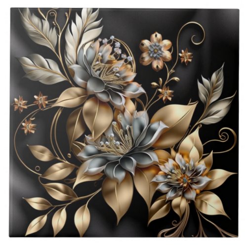 Modern golden flowers ceramic tile