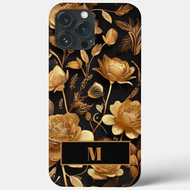 Modern Golden Flowers Initial Minimal  Case-Mate iPhone Case (Back)