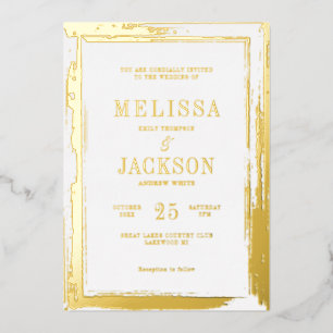 Modern golden frame Wedding Foil Invitation