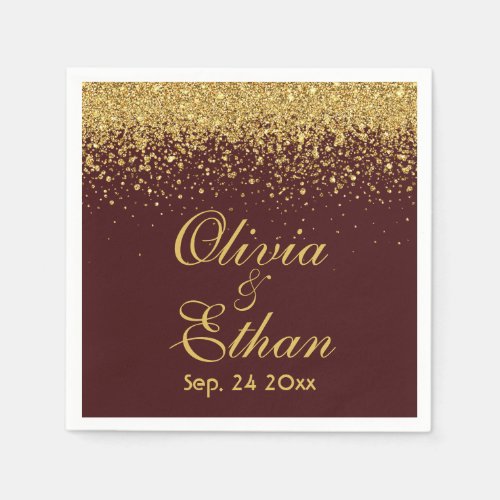 Modern Golden Glitter and Burgundy Napkins