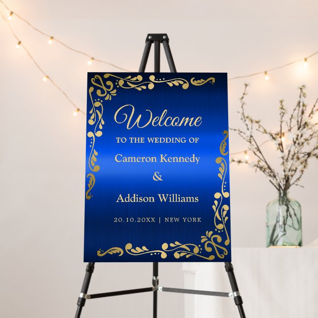 Modern golden glitter navy blue welcome wedding  foam board (In Situ (Stand))