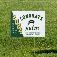 Modern Golden Green 2024 Graduation Banner Yard