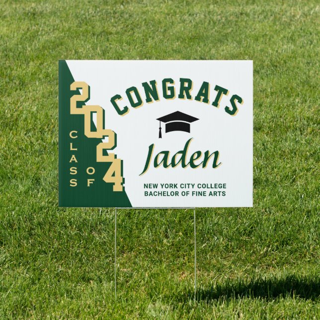 Modern Golden Green 2024 Graduation Banner Yard Sign (Insitu)