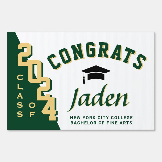 Modern Golden Green 2024 Graduation Banner Yard Sign (Front)