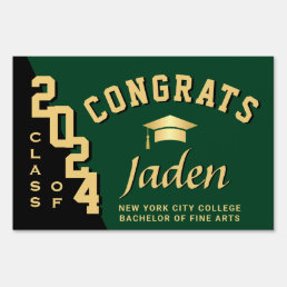 Modern Golden Green 2024 Graduation Banner Yard Sign