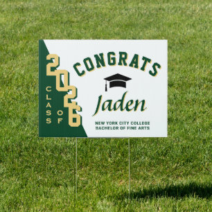 Modern Golden Green 2026 Graduation Banner Yard Sign
