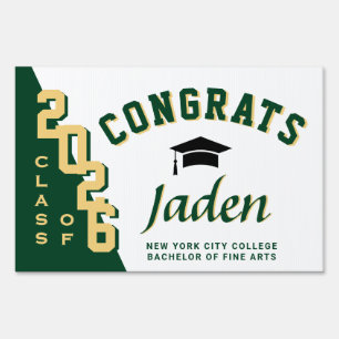 Modern Golden Green 2026 Graduation Banner Yard Sign