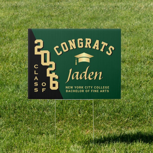 Modern Golden Green 2026 Graduation Banner Yard Sign (Insitu)